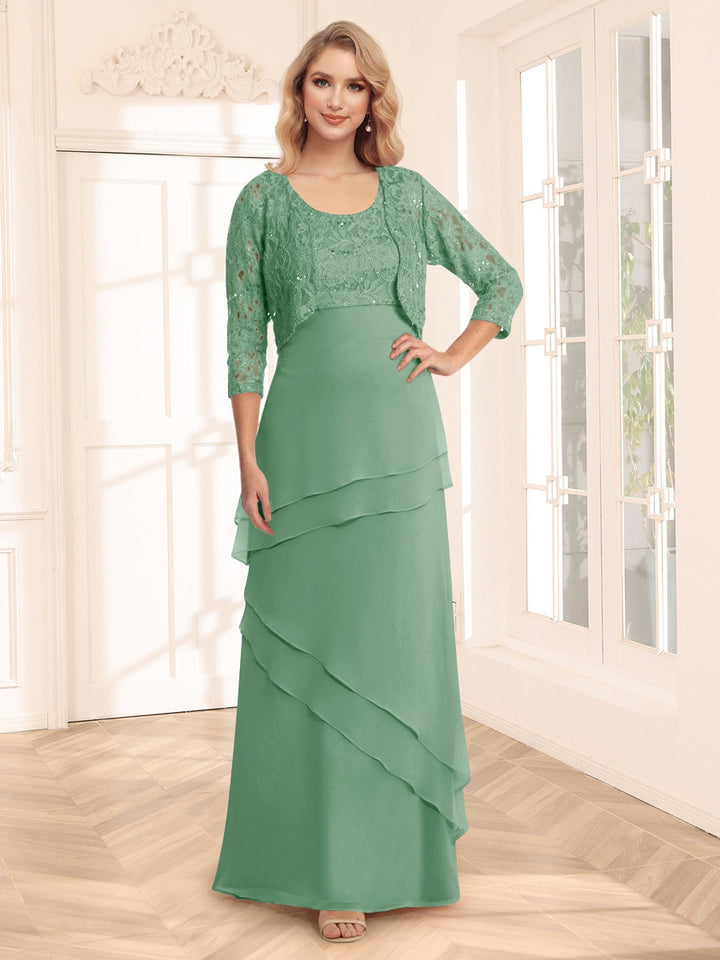 Sheath/Column Scoop 3/4 Sleeves Evening Dresses with Jacket &amp; Appliques
