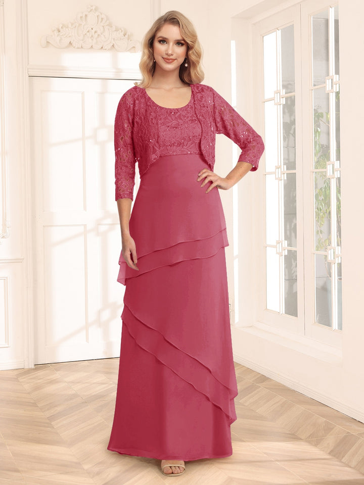 Sheath/Column Scoop 3/4 Sleeves Evening Dresses with Jacket &amp; Appliques