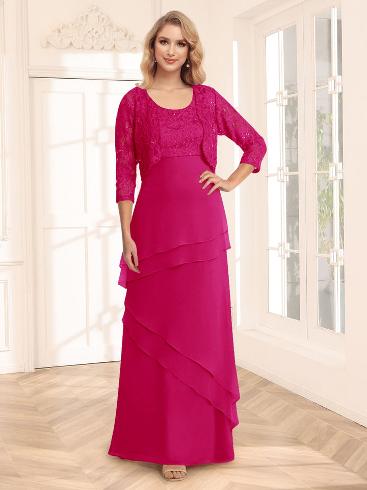Sheath/Column Scoop 3/4 Sleeves Evening Dresses with Jacket &amp; Appliques