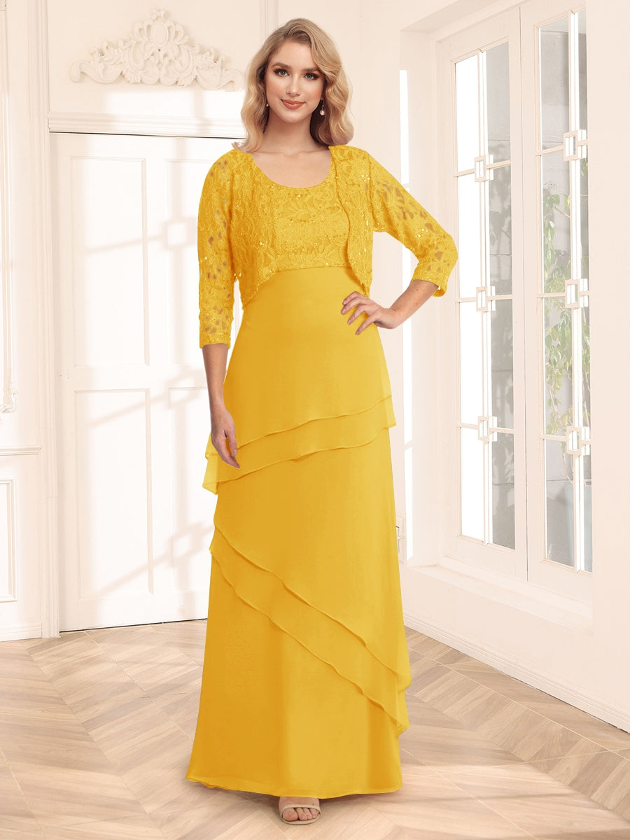 Sheath/Column Scoop 3/4 Sleeves Evening Dresses with Jacket &amp; Appliques