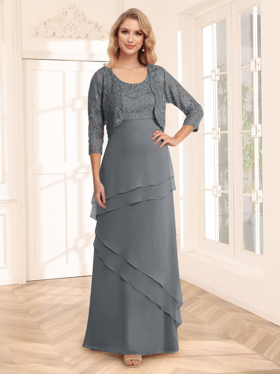Sheath/Column Scoop 3/4 Sleeves Evening Dresses with Jacket &amp; Appliques