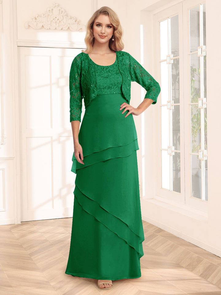 Sheath/Column Scoop 3/4 Sleeves Evening Dresses with Jacket &amp; Appliques