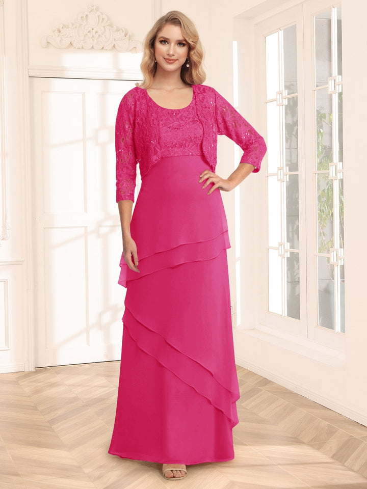 Sheath/Column Scoop 3/4 Sleeves Evening Dresses with Jacket &amp; Appliques