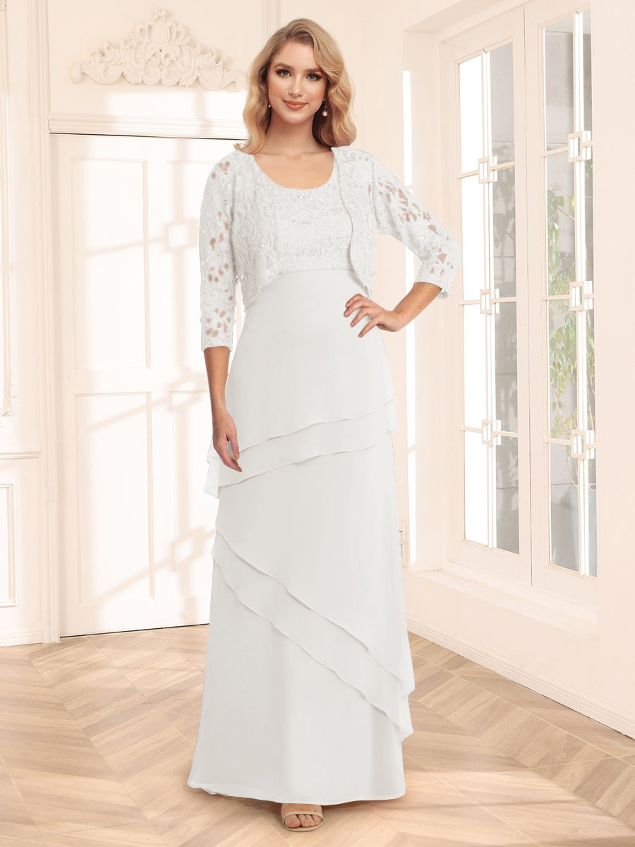 Sheath/Column Scoop 3/4 Sleeves Evening Dresses with Jacket &amp; Appliques