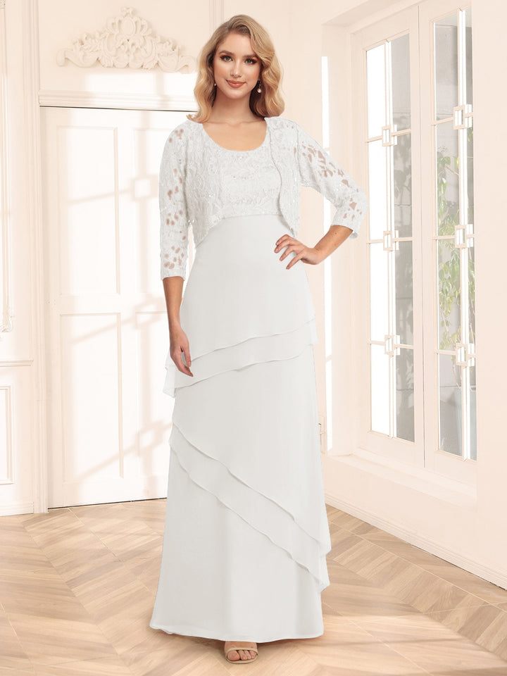 Sheath/Column Scoop 3/4 Sleeves Evening Dresses with Jacket &amp; Appliques