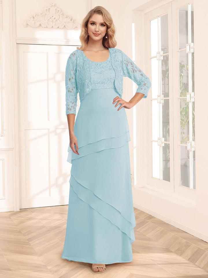Sheath/Column Scoop 3/4 Sleeves Evening Dresses with Jacket &amp; Appliques