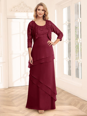 Sheath/Column Scoop 3/4 Sleeves Evening Dresses with Jacket & Appliques