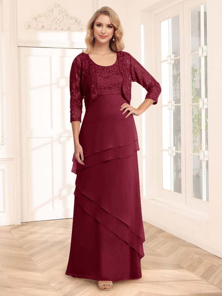 Sheath/Column Scoop 3/4 Sleeves Evening Dresses with Jacket &amp; Appliques