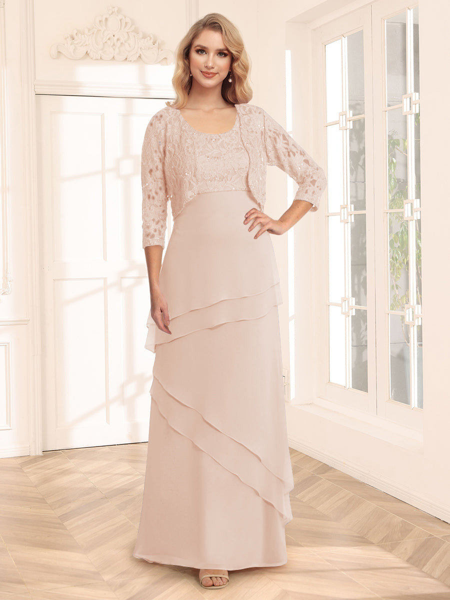 Sheath/Column Scoop 3/4 Sleeves Evening Dresses with Jacket &amp; Appliques