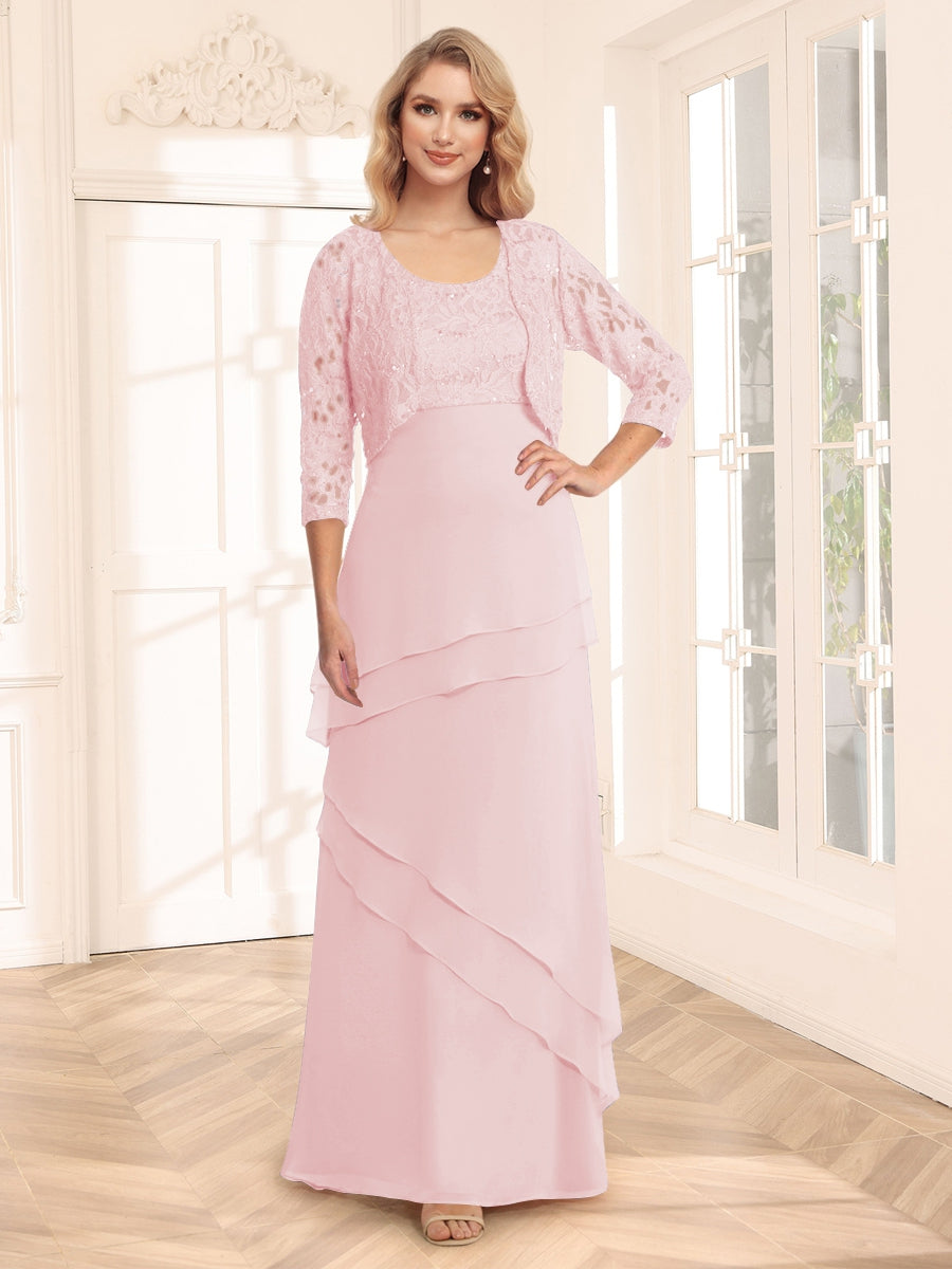 Sheath/Column Scoop 3/4 Sleeves Evening Dresses with Jacket &amp; Appliques