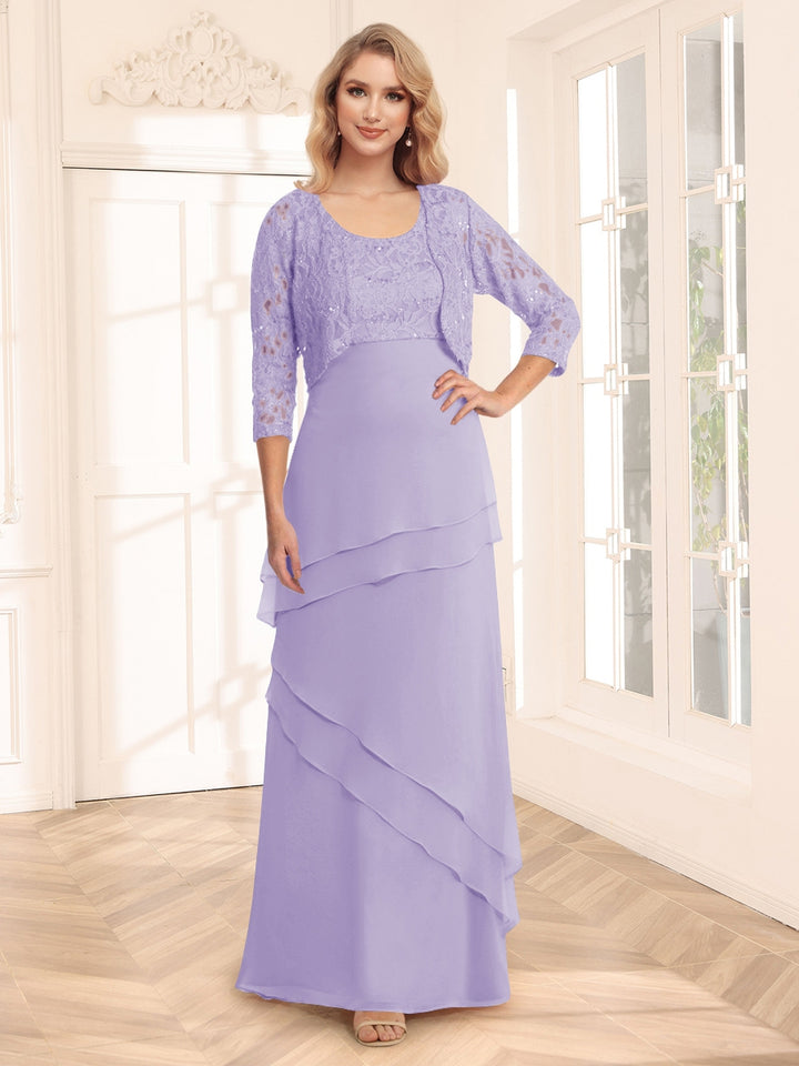 Sheath/Column Scoop 3/4 Sleeves Evening Dresses with Jacket &amp; Appliques