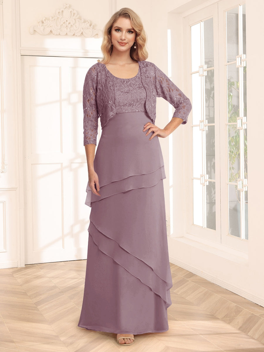 Sheath/Column Scoop 3/4 Sleeves Evening Dresses with Jacket &amp; Appliques