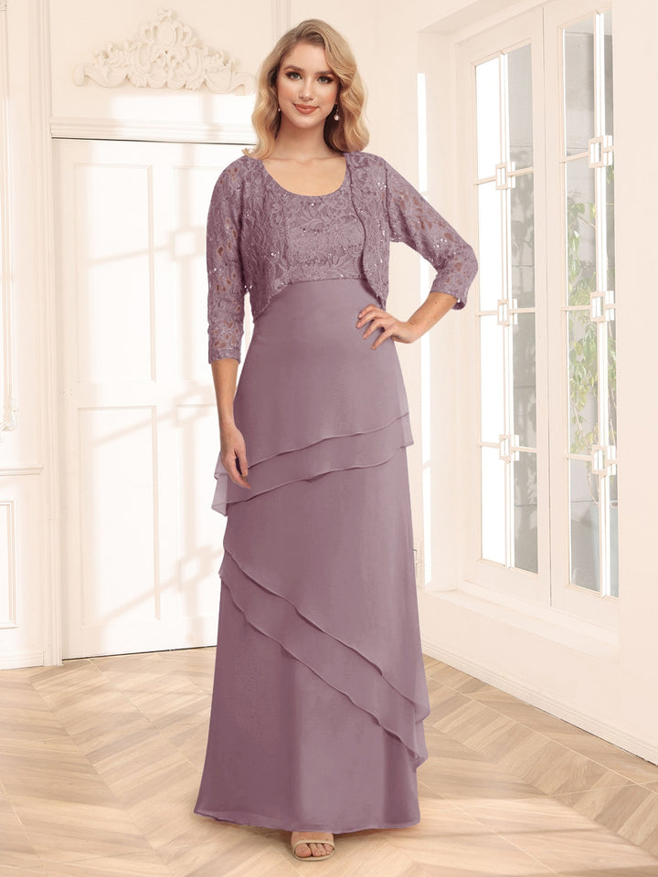 Sheath/Column Scoop 3/4 Sleeves Evening Dresses with Jacket &amp; Appliques