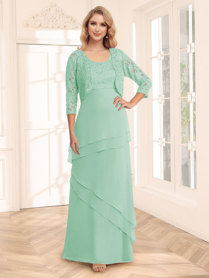 Sheath/Column Scoop 3/4 Sleeves Evening Dresses with Jacket &amp; Appliques