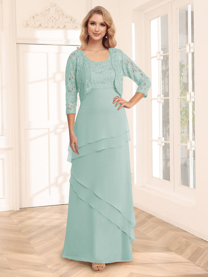 Sheath/Column Scoop 3/4 Sleeves Evening Dresses with Jacket &amp; Appliques