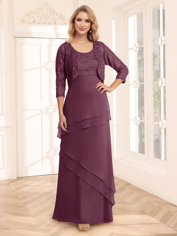 Sheath/Column Scoop 3/4 Sleeves Evening Dresses with Jacket & Appliques