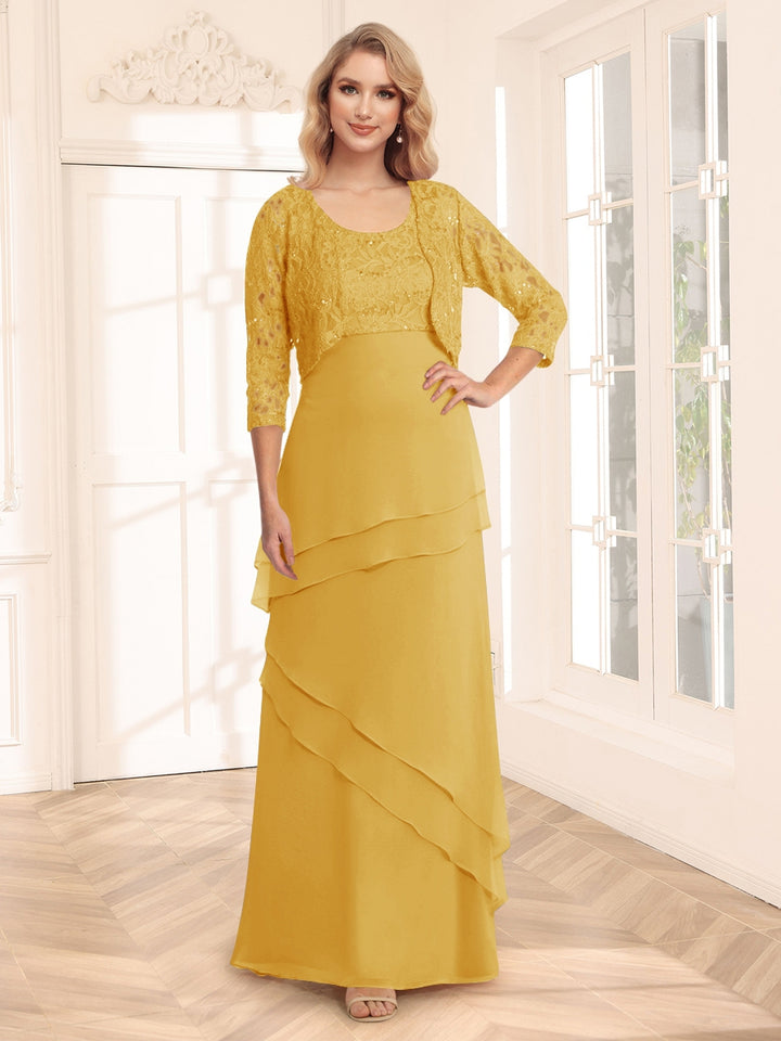 Sheath/Column Scoop 3/4 Sleeves Evening Dresses with Jacket &amp; Appliques