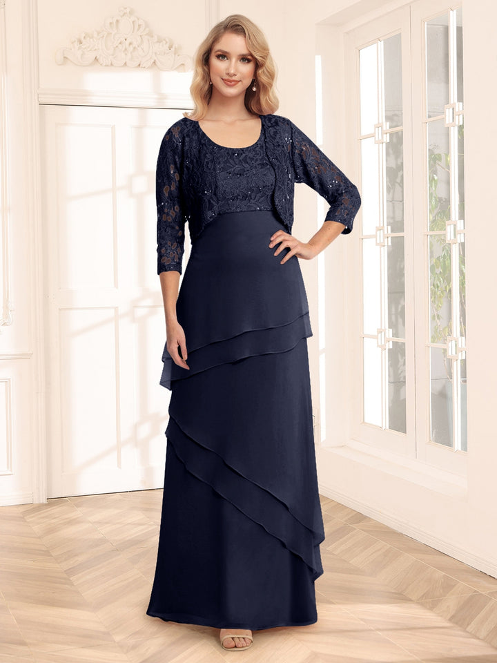 Sheath/Column Scoop 3/4 Sleeves Evening Dresses with Jacket &amp; Appliques
