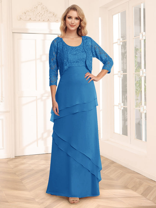 Sheath/Column Scoop 3/4 Sleeves Evening Dresses with Jacket & Appliques