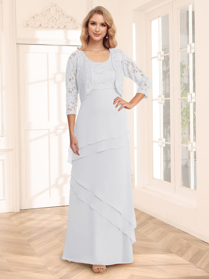 Sheath/Column Scoop 3/4 Sleeves Evening Dresses with Jacket &amp; Appliques