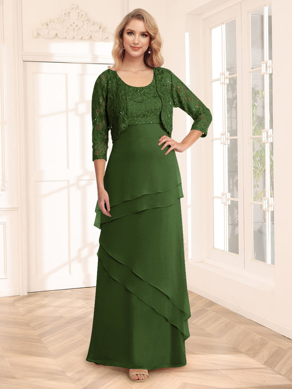 Sheath/Column Scoop 3/4 Sleeves Evening Dresses with Jacket & Appliques