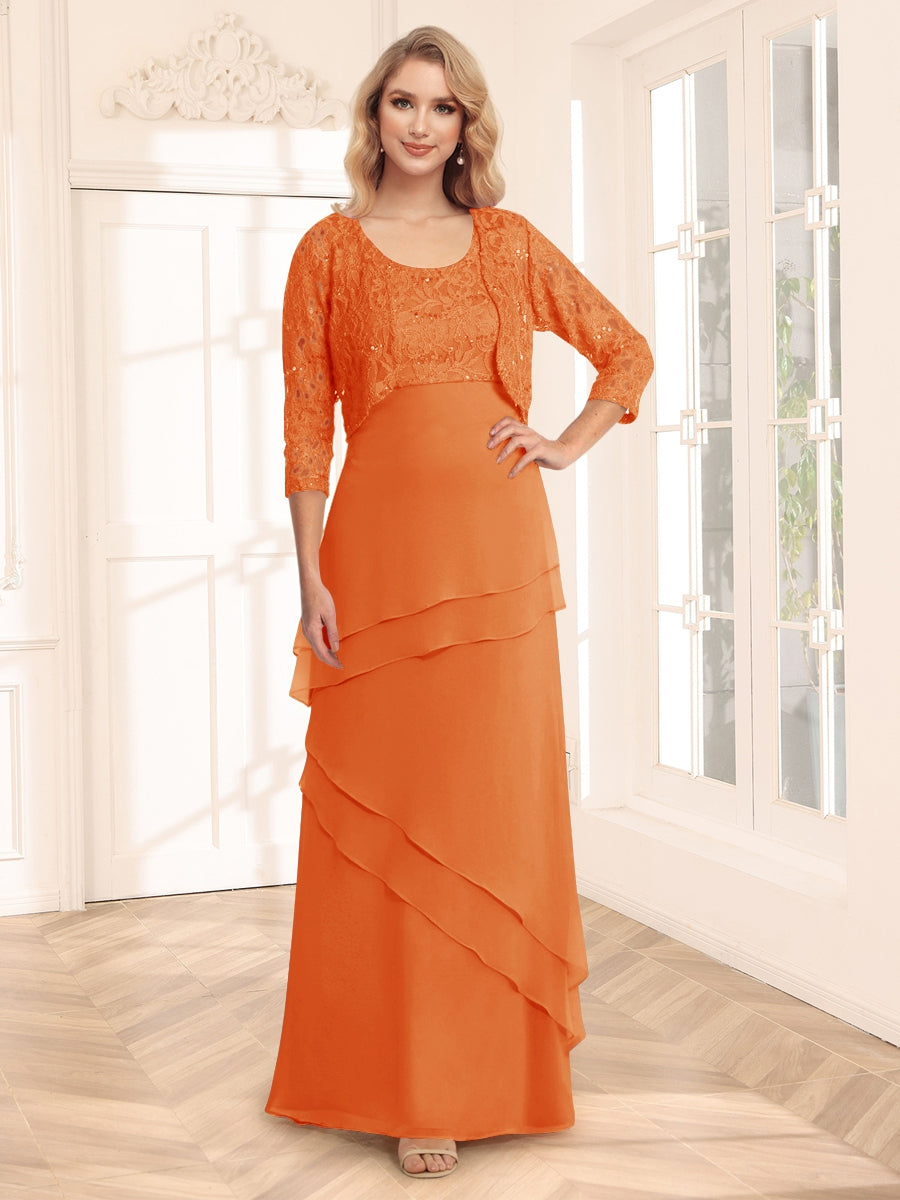 Sheath/Column Scoop 3/4 Sleeves Evening Dresses with Jacket &amp; Appliques