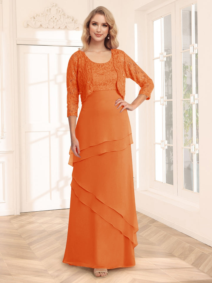 Sheath/Column Scoop 3/4 Sleeves Evening Dresses with Jacket &amp; Appliques