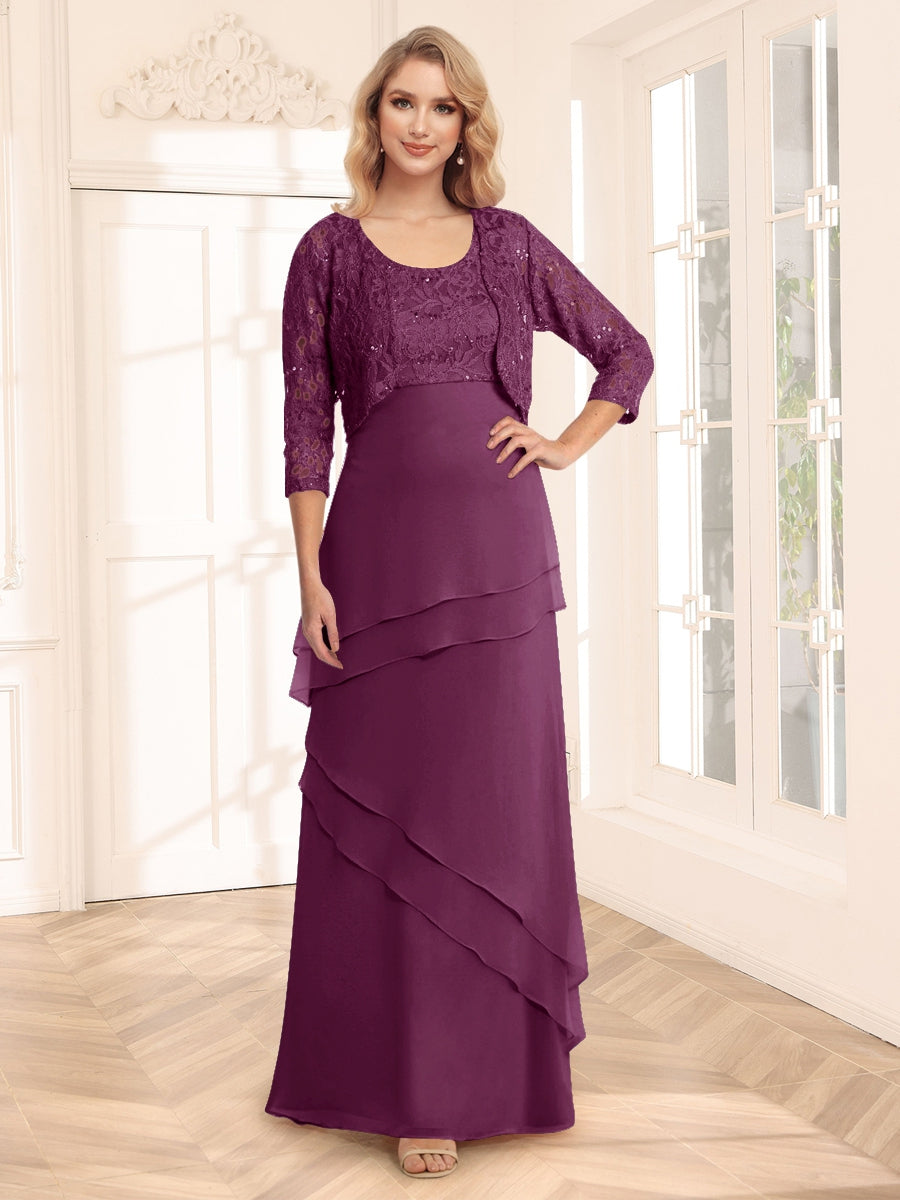 Sheath/Column Scoop 3/4 Sleeves Evening Dresses with Jacket &amp; Appliques
