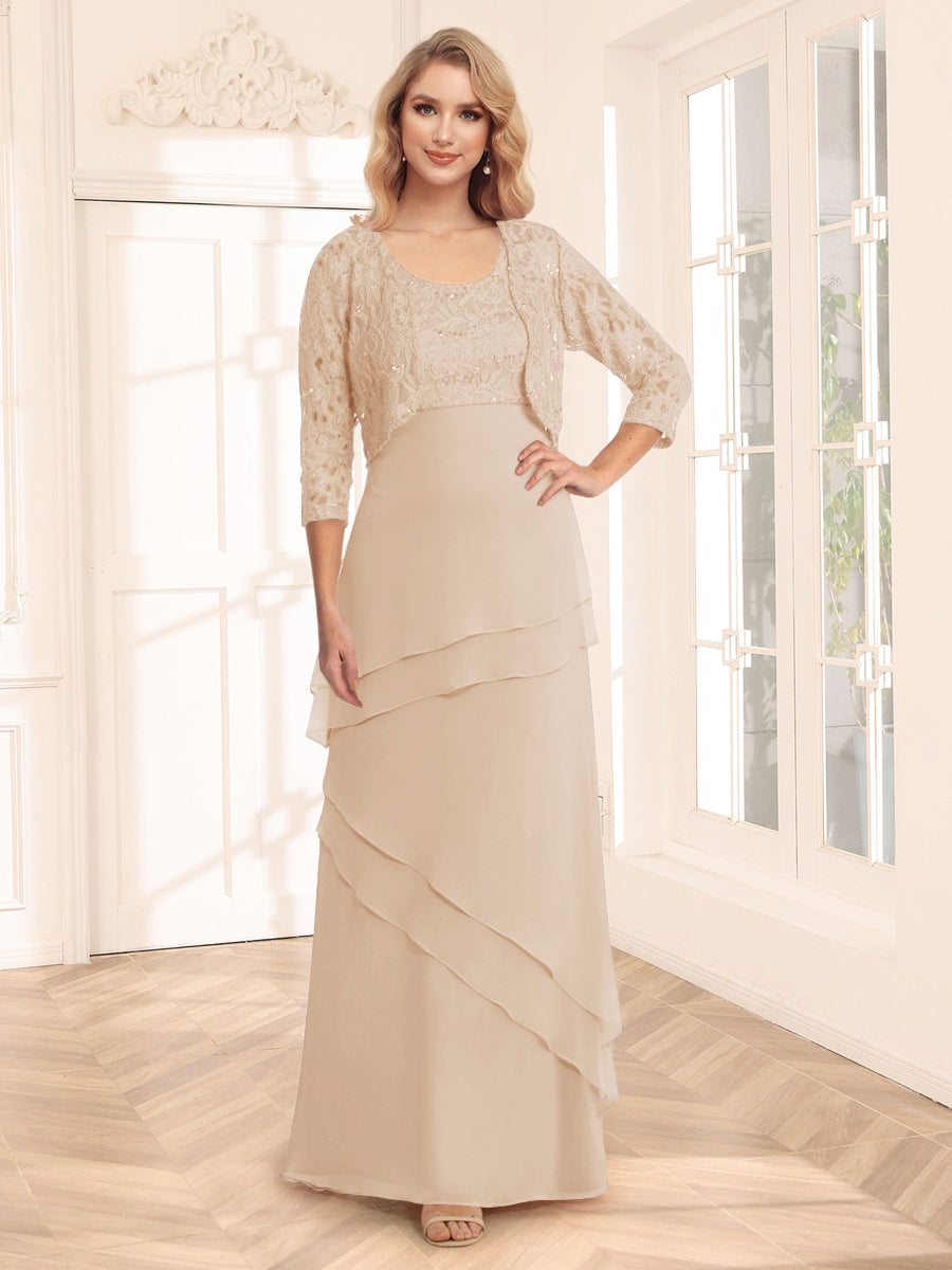 Sheath/Column Scoop 3/4 Sleeves Evening Dresses with Jacket &amp; Appliques