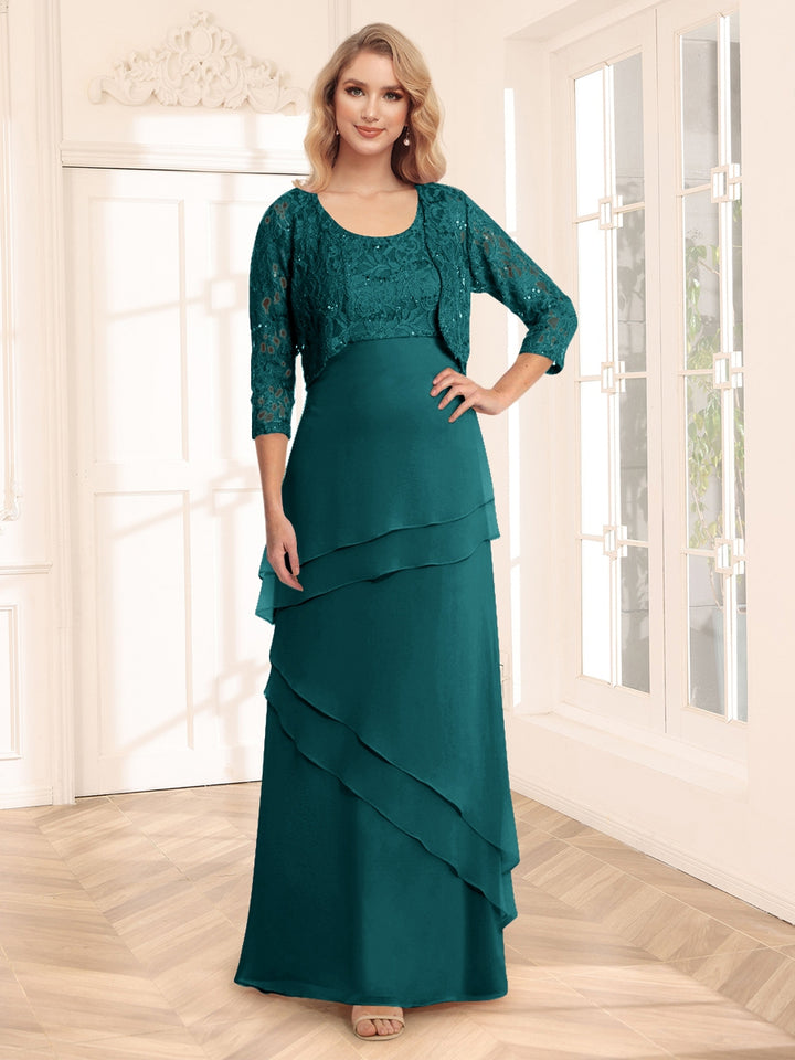 Sheath/Column Scoop 3/4 Sleeves Evening Dresses with Jacket &amp; Appliques