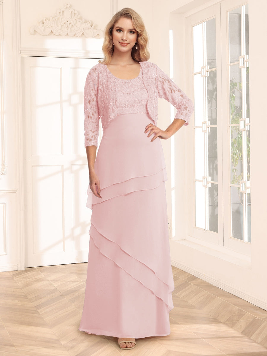 Sheath/Column Scoop 3/4 Sleeves Evening Dresses with Jacket & Appliques