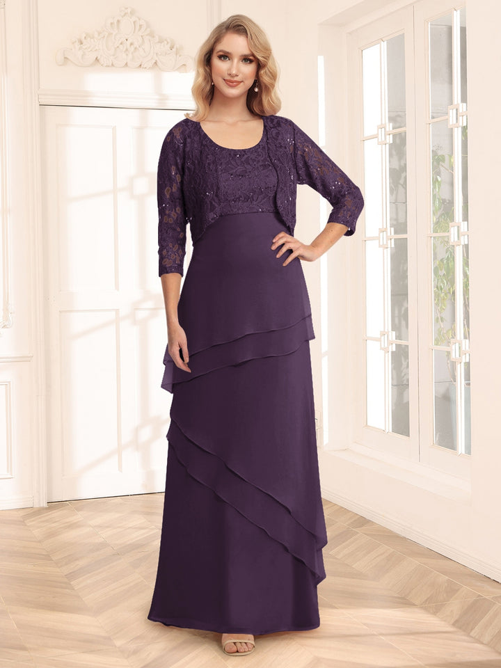 Sheath/Column Scoop 3/4 Sleeves Evening Dresses with Jacket &amp; Appliques
