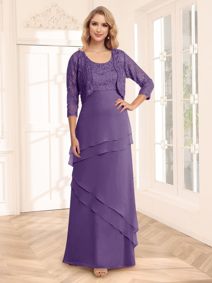 Sheath/Column Scoop 3/4 Sleeves Evening Dresses with Jacket &amp; Appliques
