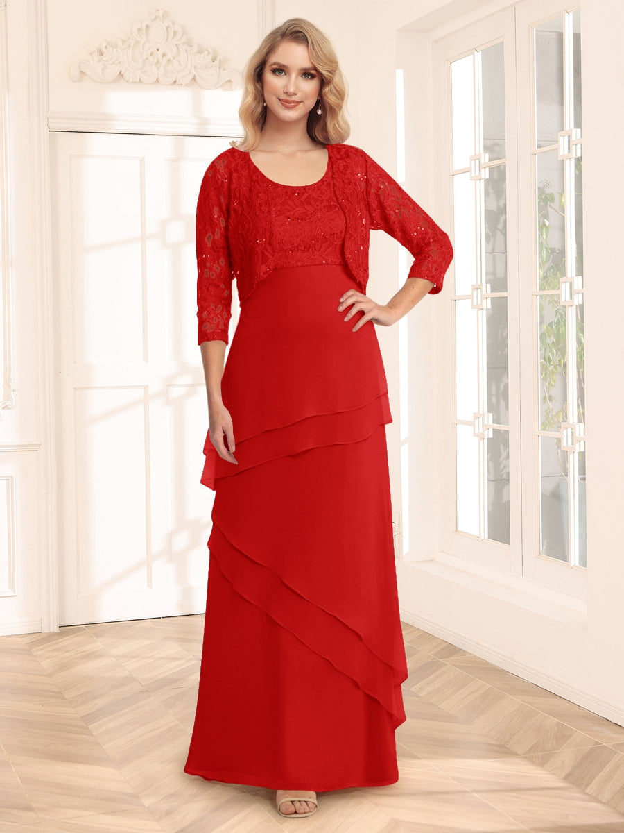 Sheath/Column Scoop 3/4 Sleeves Evening Dresses with Jacket &amp; Appliques
