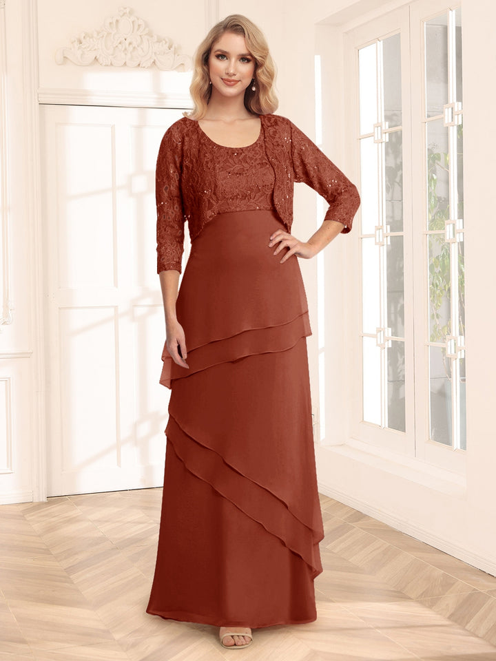 Sheath/Column Scoop 3/4 Sleeves Evening Dresses with Jacket &amp; Appliques
