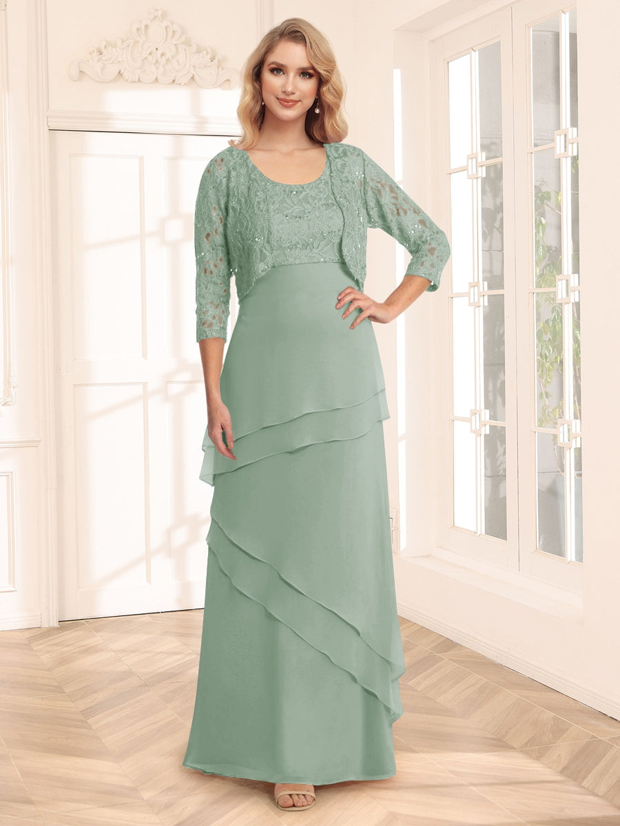 Sheath/Column Scoop 3/4 Sleeves Evening Dresses with Jacket &amp; Appliques