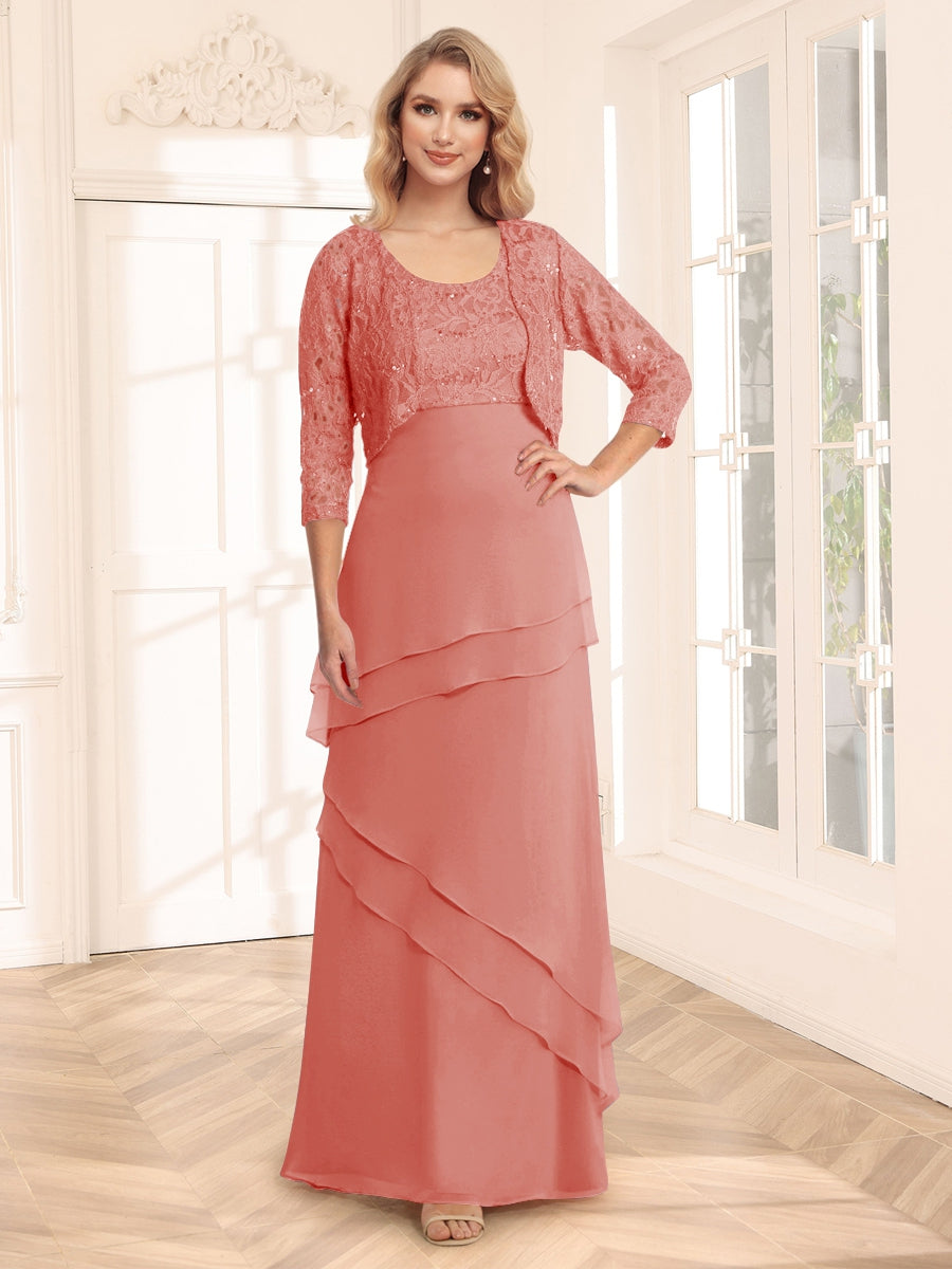 Sheath/Column Scoop 3/4 Sleeves Evening Dresses with Jacket &amp; Appliques