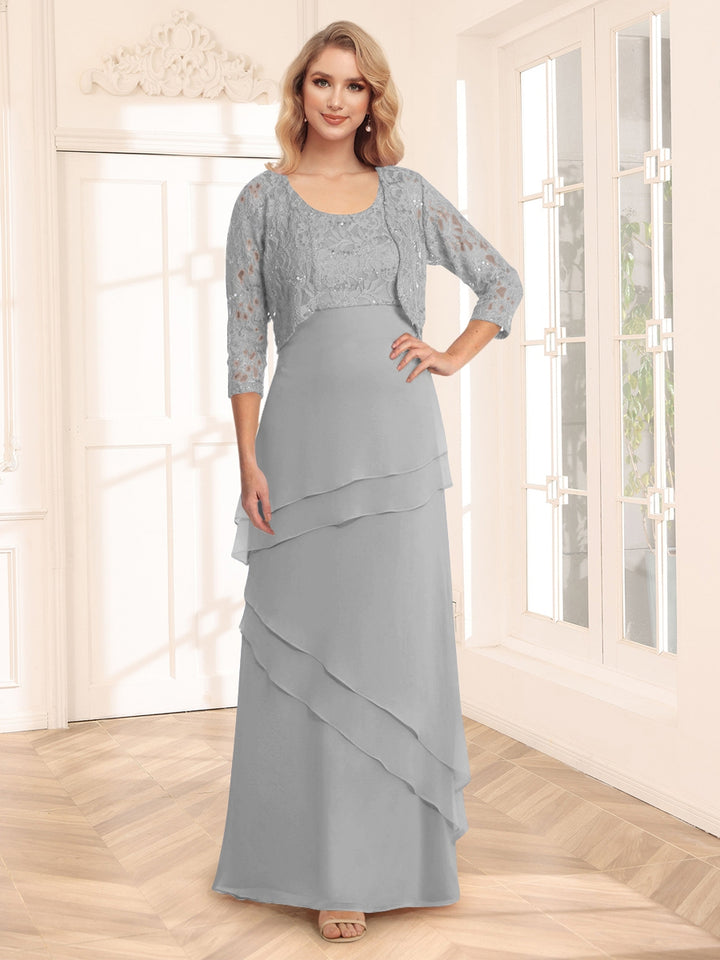 Sheath/Column Scoop 3/4 Sleeves Evening Dresses with Jacket &amp; Appliques