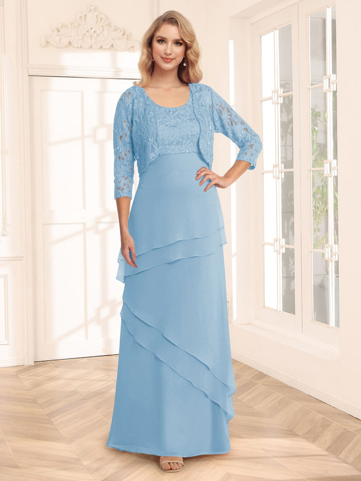 Sheath/Column Scoop 3/4 Sleeves Evening Dresses with Jacket &amp; Appliques
