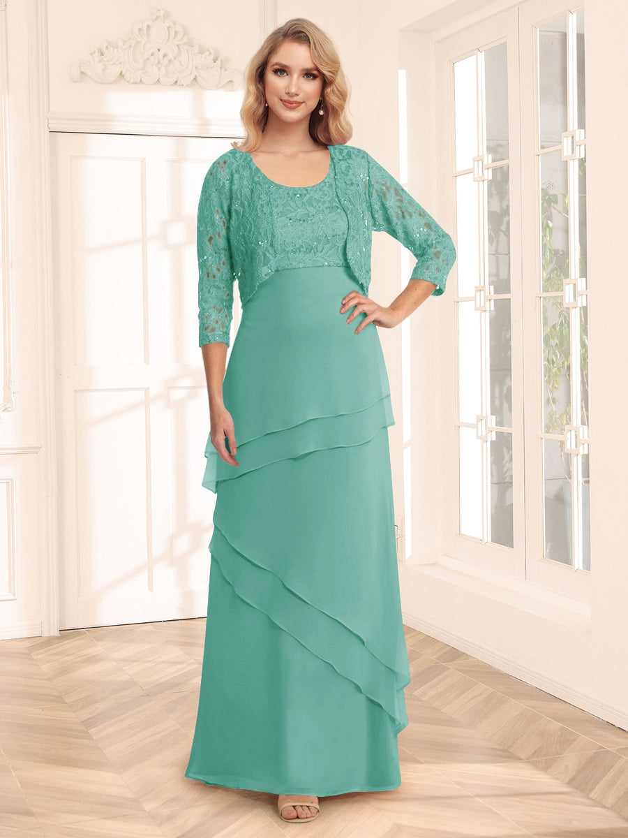 Sheath/Column Scoop 3/4 Sleeves Evening Dresses with Jacket &amp; Appliques