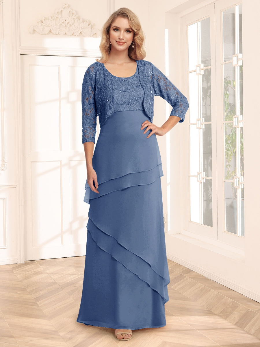 Sheath/Column Scoop 3/4 Sleeves Evening Dresses with Jacket &amp; Appliques