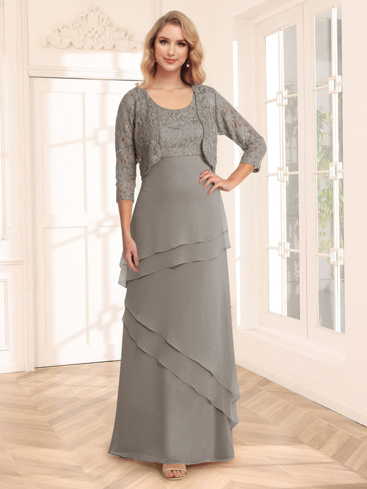 Sheath/Column Scoop 3/4 Sleeves Evening Dresses with Jacket &amp; Appliques
