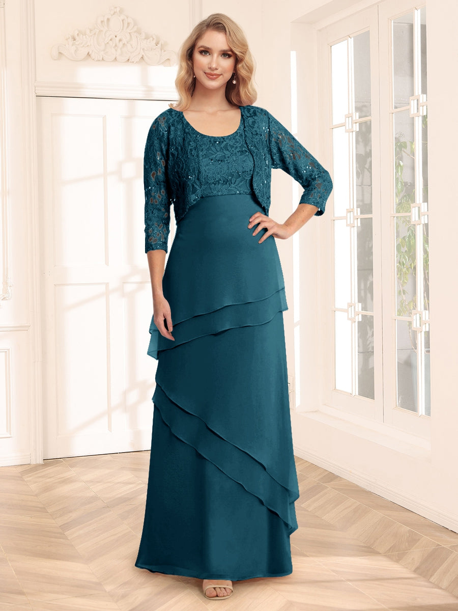 Sheath/Column Scoop 3/4 Sleeves Evening Dresses with Jacket &amp; Appliques