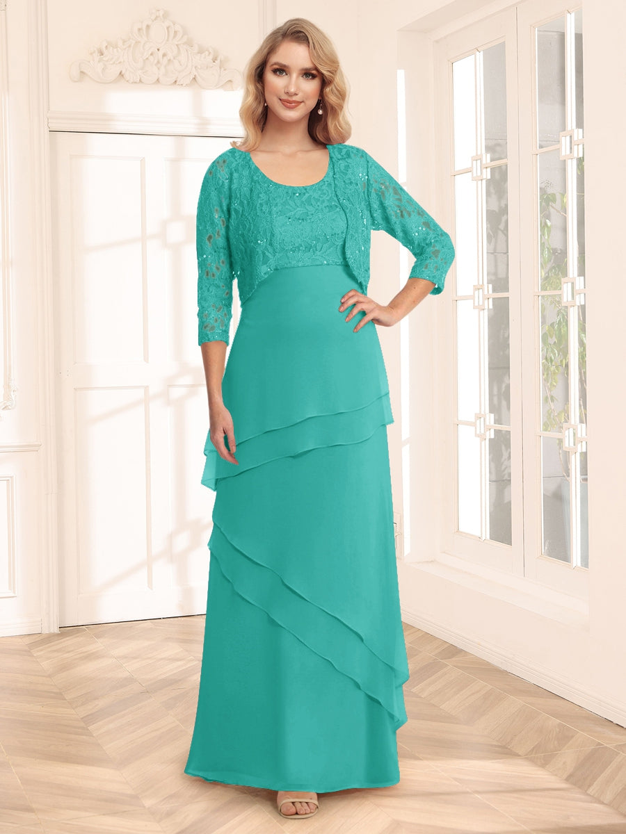 Sheath/Column Scoop 3/4 Sleeves Evening Dresses with Jacket &amp; Appliques