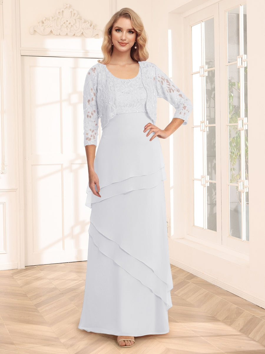 Sheath/Column Scoop 3/4 Sleeves Evening Dresses with Jacket &amp; Appliques