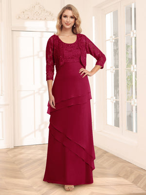 Sheath/Column Scoop 3/4 Sleeves Evening Dresses with Jacket & Appliques