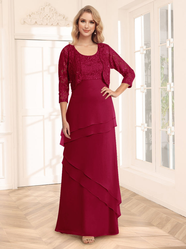 Sheath/Column Scoop 3/4 Sleeves Evening Dresses with Jacket &amp; Appliques
