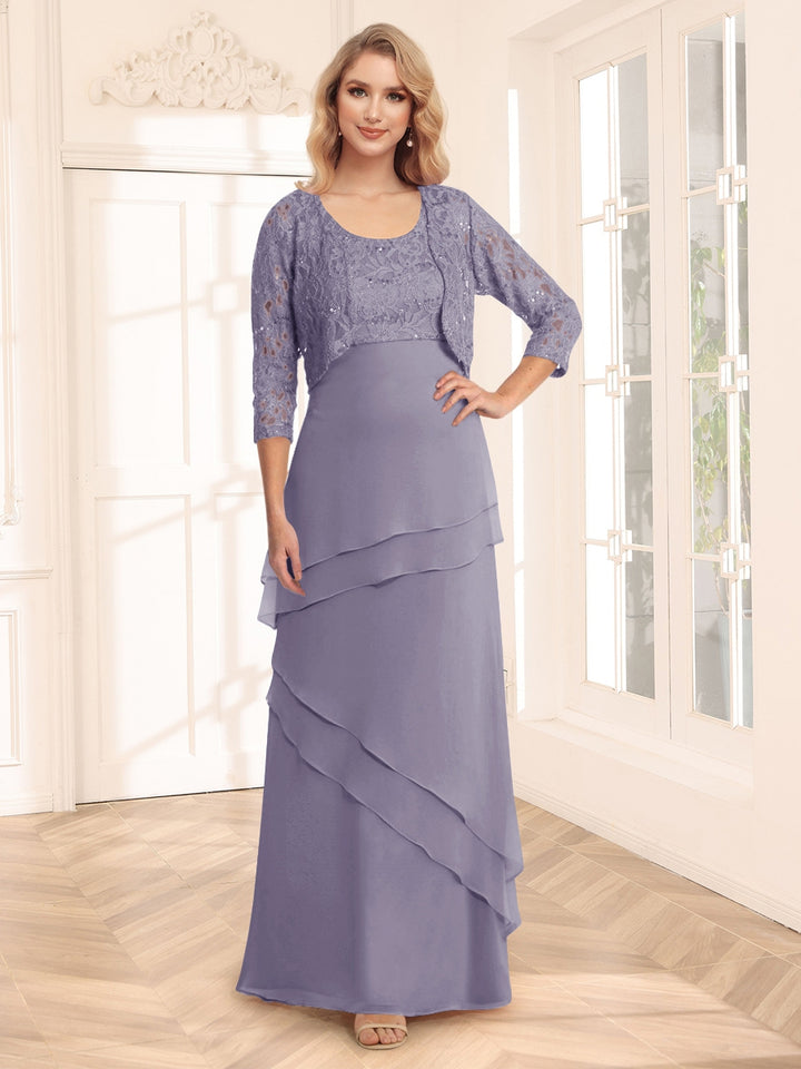 Sheath/Column Scoop 3/4 Sleeves Evening Dresses with Jacket &amp; Appliques