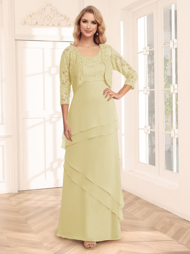 Sheath/Column Scoop 3/4 Sleeves Evening Dresses with Jacket &amp; Appliques