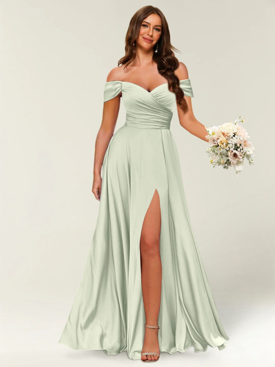 Floor Length Off-The-Shoulder A-Line Dresses With Slit Marigold main image 1